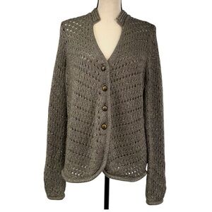 Chico’s Metallic Open-Stitch Knit Cardigan Sweater Jacket Size 1 NWT medium